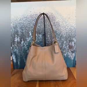 Coach Madison Phoebe Shoulder Bag (Tan Pebbled Leather)